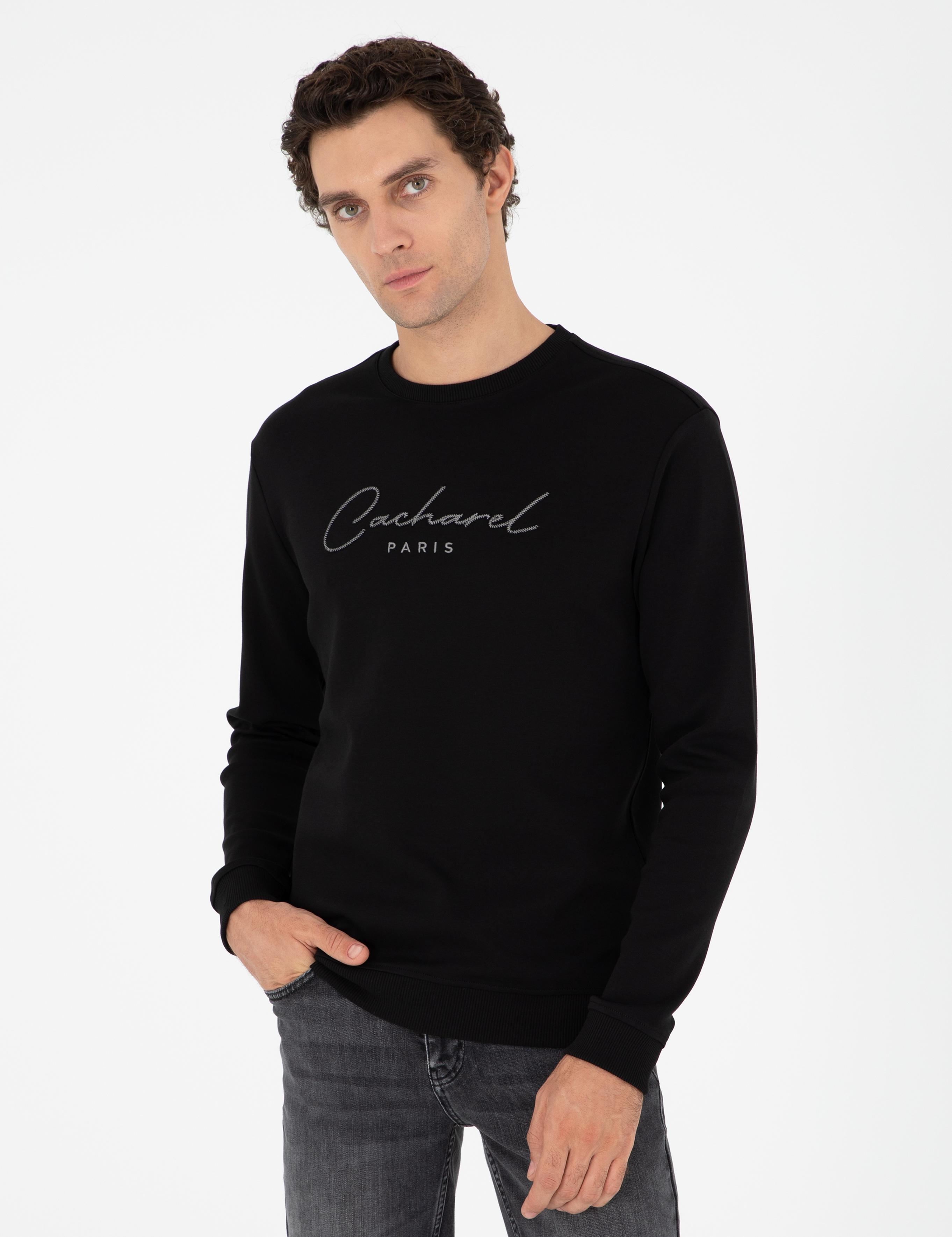 Siyah Regular Fit Bisiklet Yaka Pamuklu Sweatshirt - 50296883001