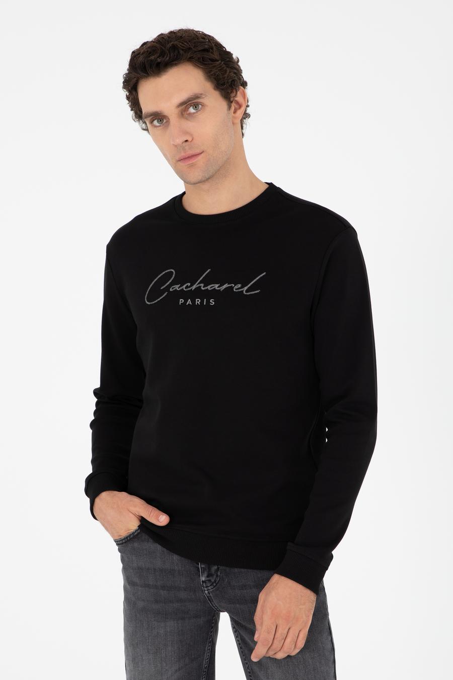 Siyah Regular Fit Bisiklet Yaka Pamuklu Sweatshirt - 50296883001
