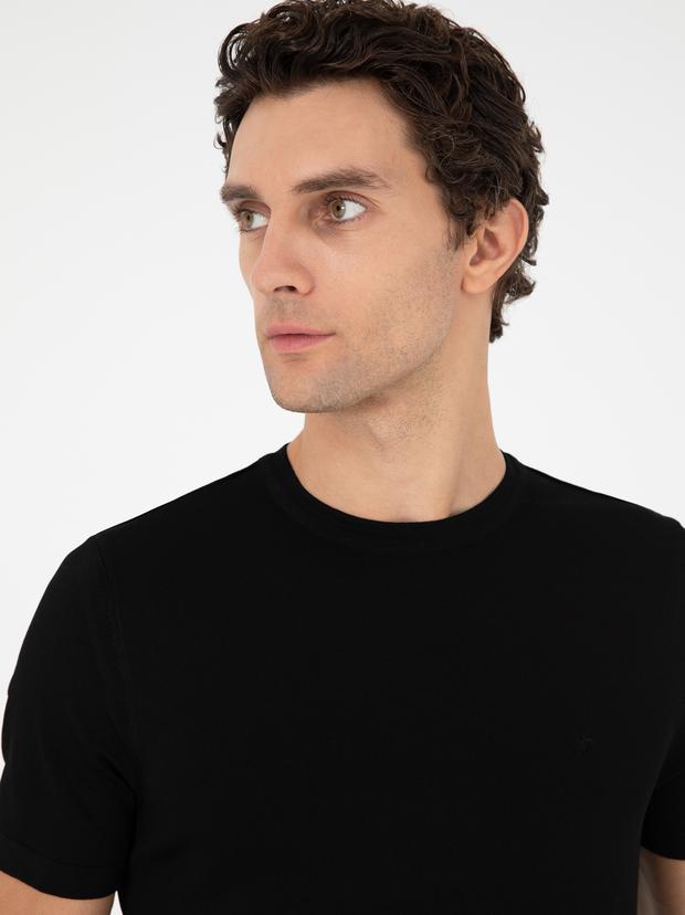 Siyah Slim Fit Bisiklet Yaka Triko T-shirt