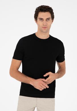 Siyah Slim Fit Bisiklet Yaka Triko T-shirt