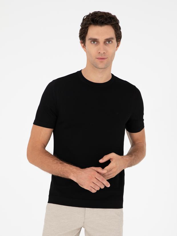 Siyah Slim Fit Bisiklet Yaka Triko T-shirt