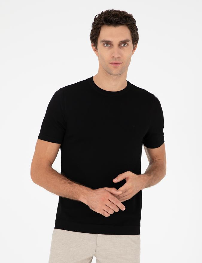 Siyah Slim Fit Bisiklet Yaka Triko T-shirt