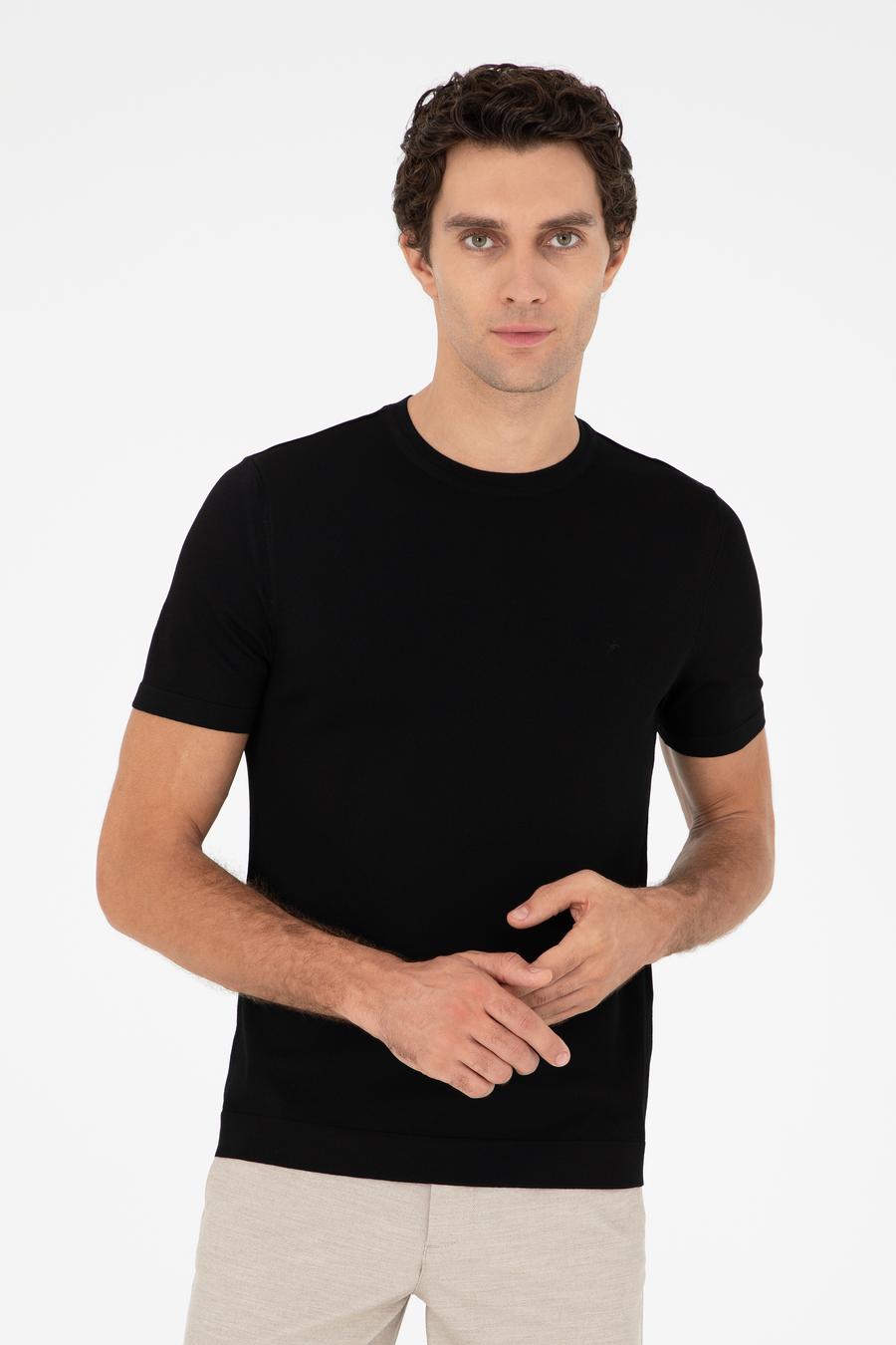 Siyah Slim Fit Bisiklet Yaka Triko T-shirt - 50293169057