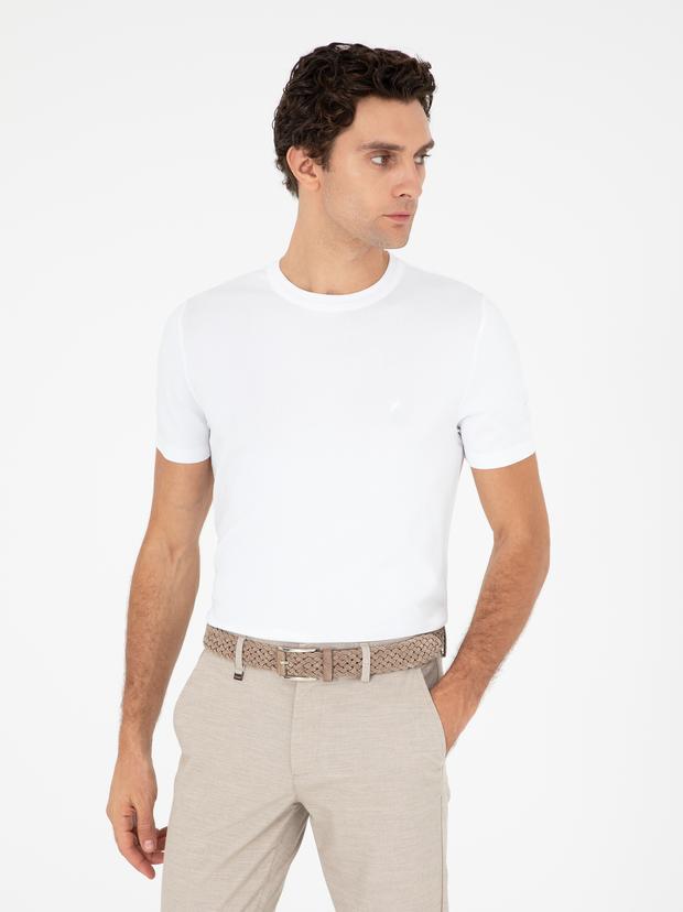 Beyaz Slim Fit Bisiklet Yaka Triko T-shirt