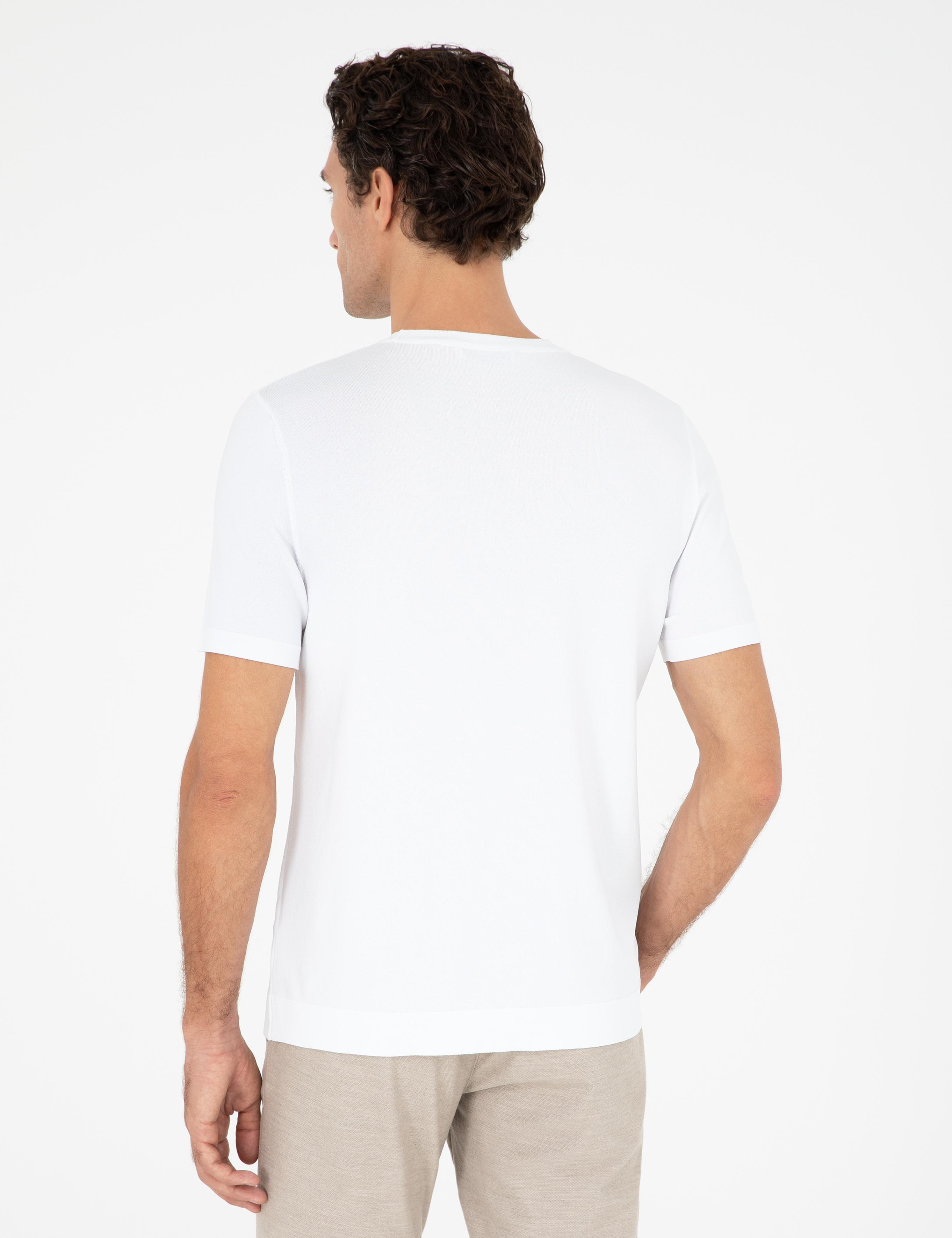 Beyaz Slim Fit Bisiklet Yaka Triko T-shirt - 50293169074