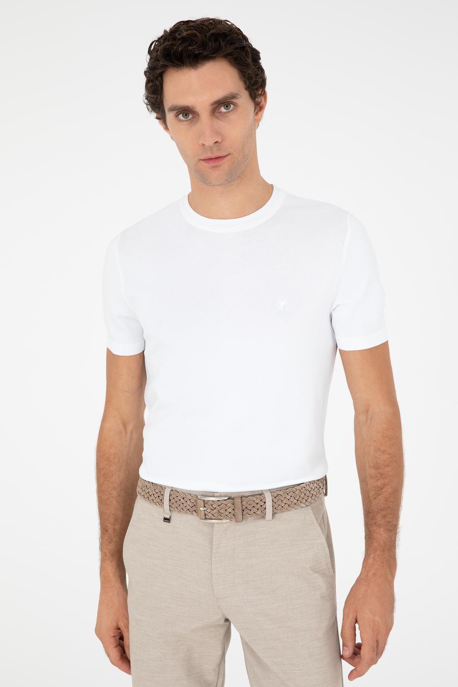 Beyaz Slim Fit Bisiklet Yaka Triko T-shirt - 50293169074