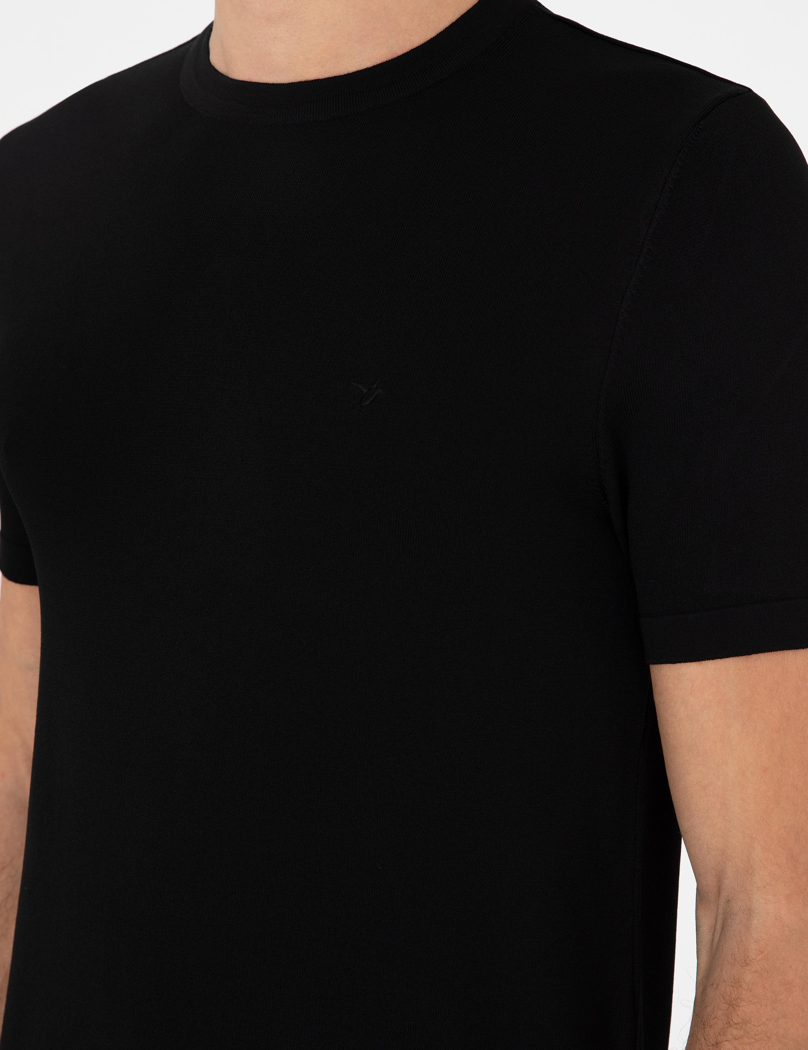Siyah Slim Fit Bisiklet Yaka Triko T-shirt - 50293169057