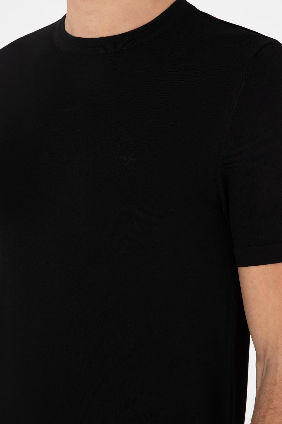 Siyah Slim Fit Bisiklet Yaka Triko T-shirt - 50293169057