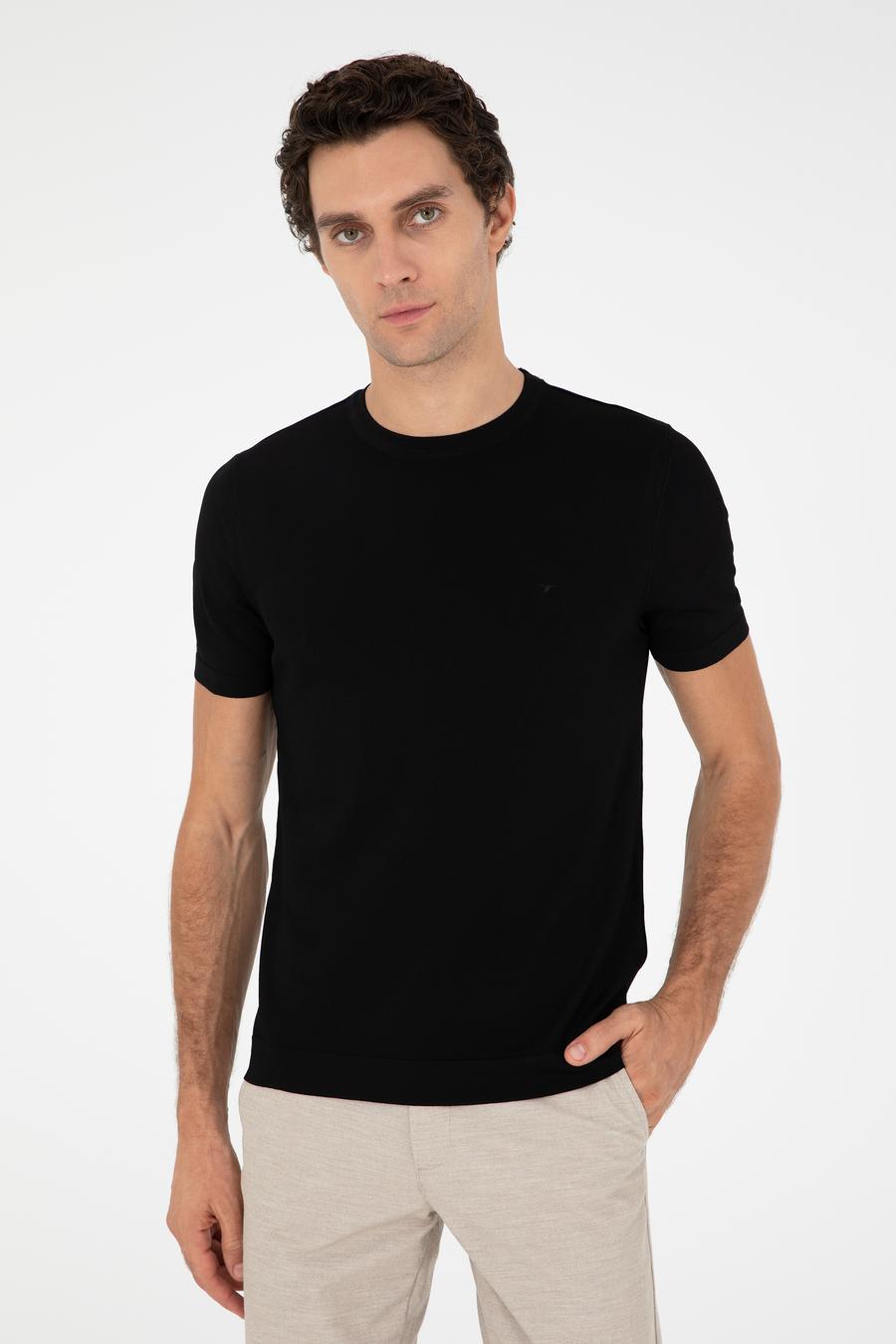 Siyah Slim Fit Bisiklet Yaka Triko T-shirt - 50293169057