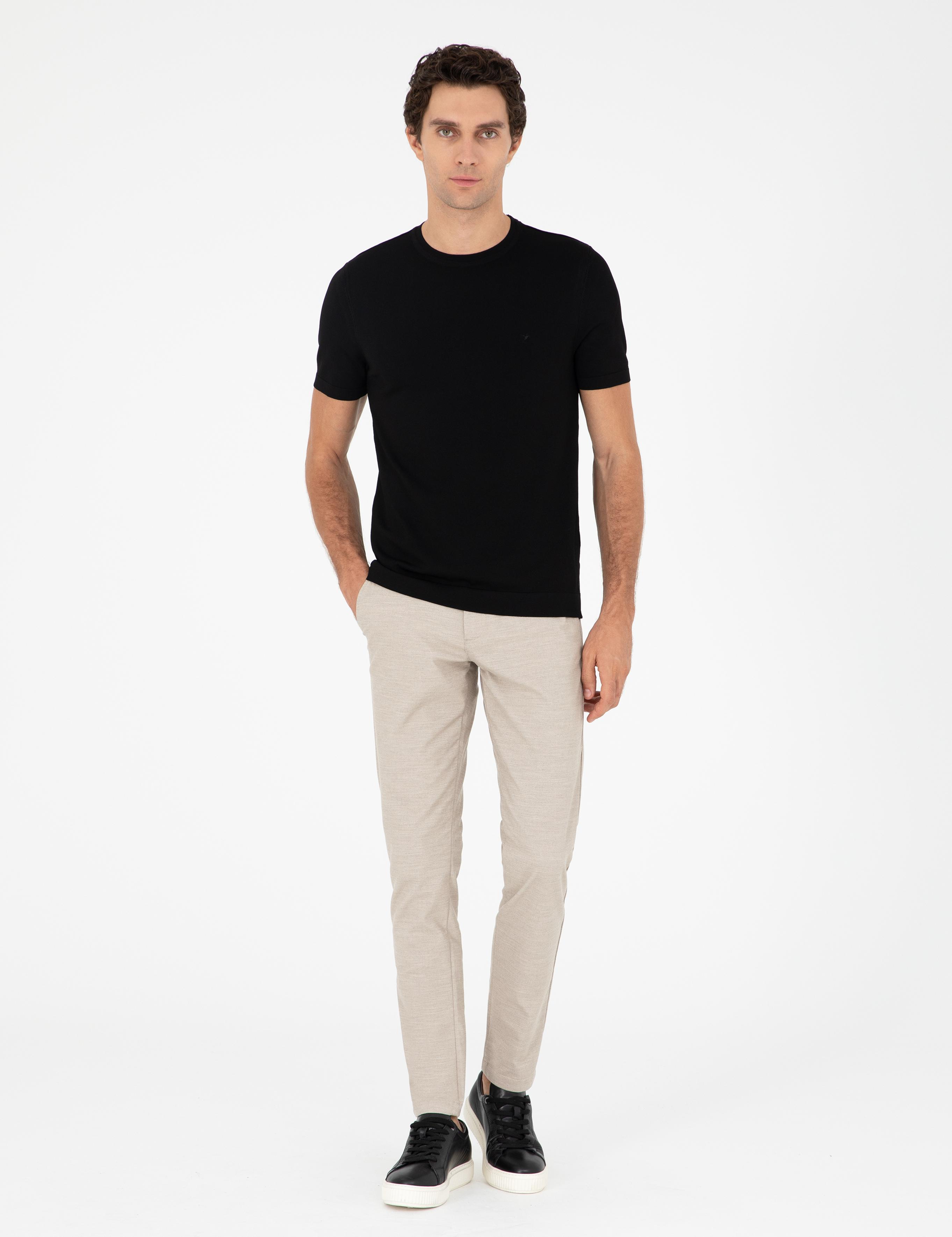 Siyah Slim Fit Bisiklet Yaka Triko T-shirt - 50293169057
