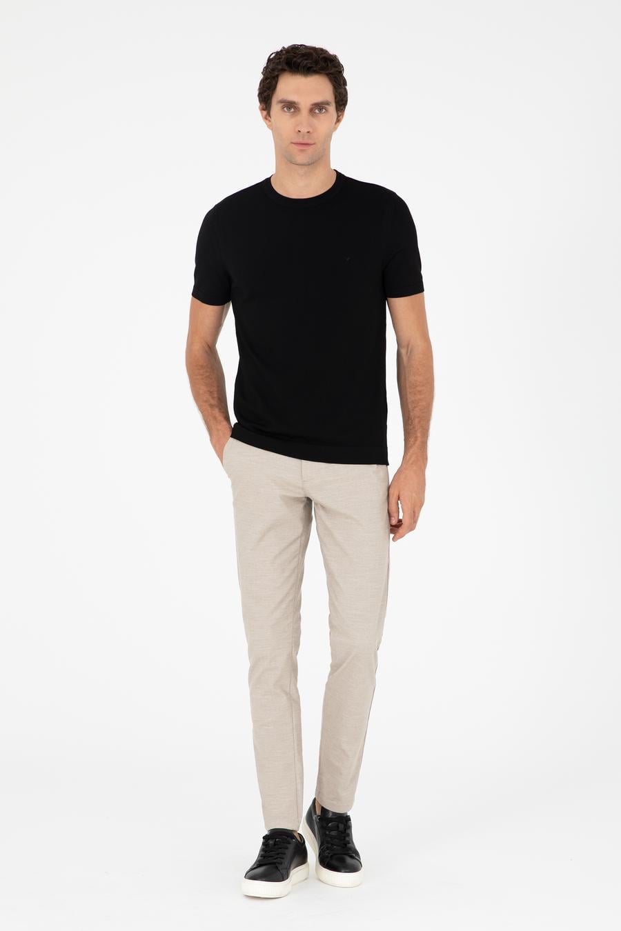 Siyah Slim Fit Bisiklet Yaka Triko T-shirt - 50293169057
