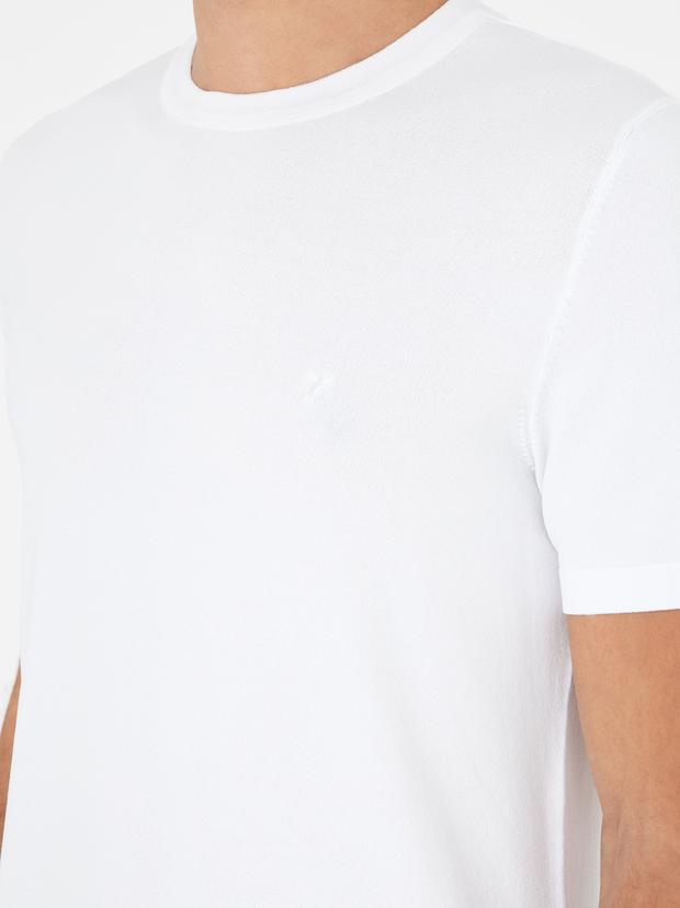 Beyaz Slim Fit Bisiklet Yaka Triko T-shirt