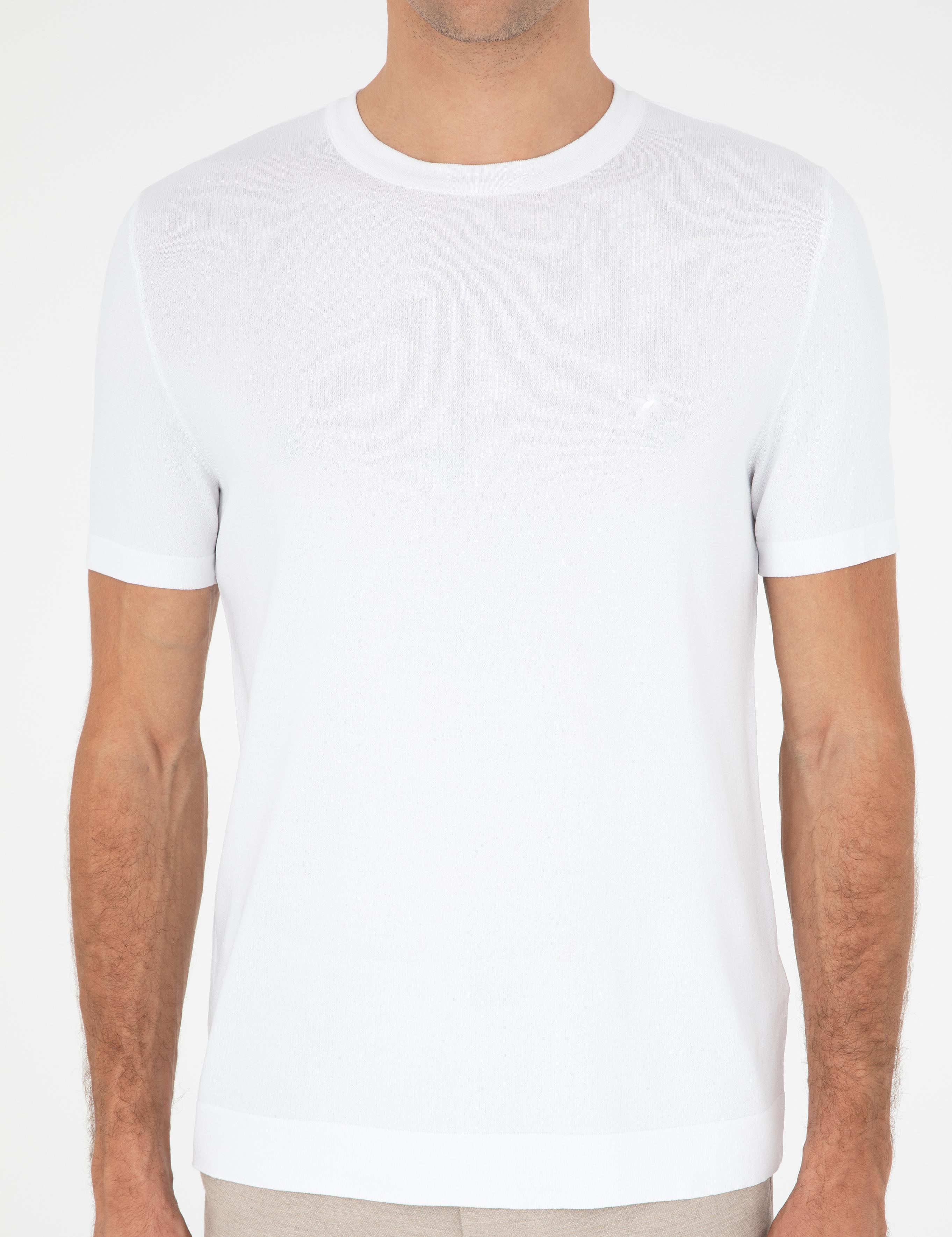 Beyaz Slim Fit Bisiklet Yaka Triko T-shirt - 50293169074
