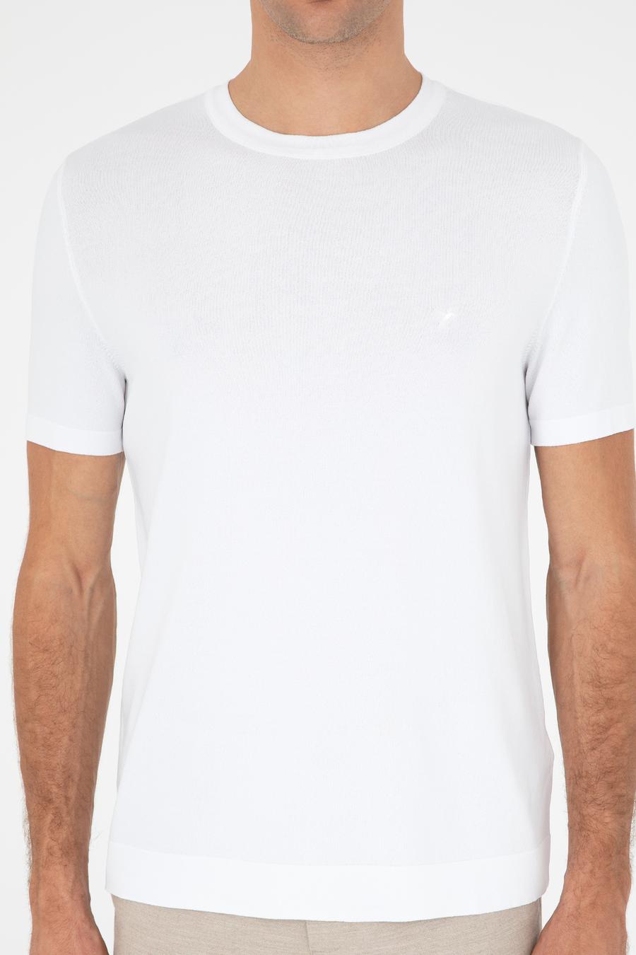 Beyaz Slim Fit Bisiklet Yaka Triko T-shirt - 50293169074