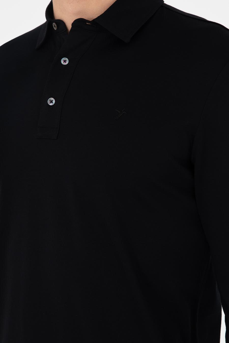 Siyah Regular Fit Polo Yaka Pamuklu Sweatshirt - 50294327003