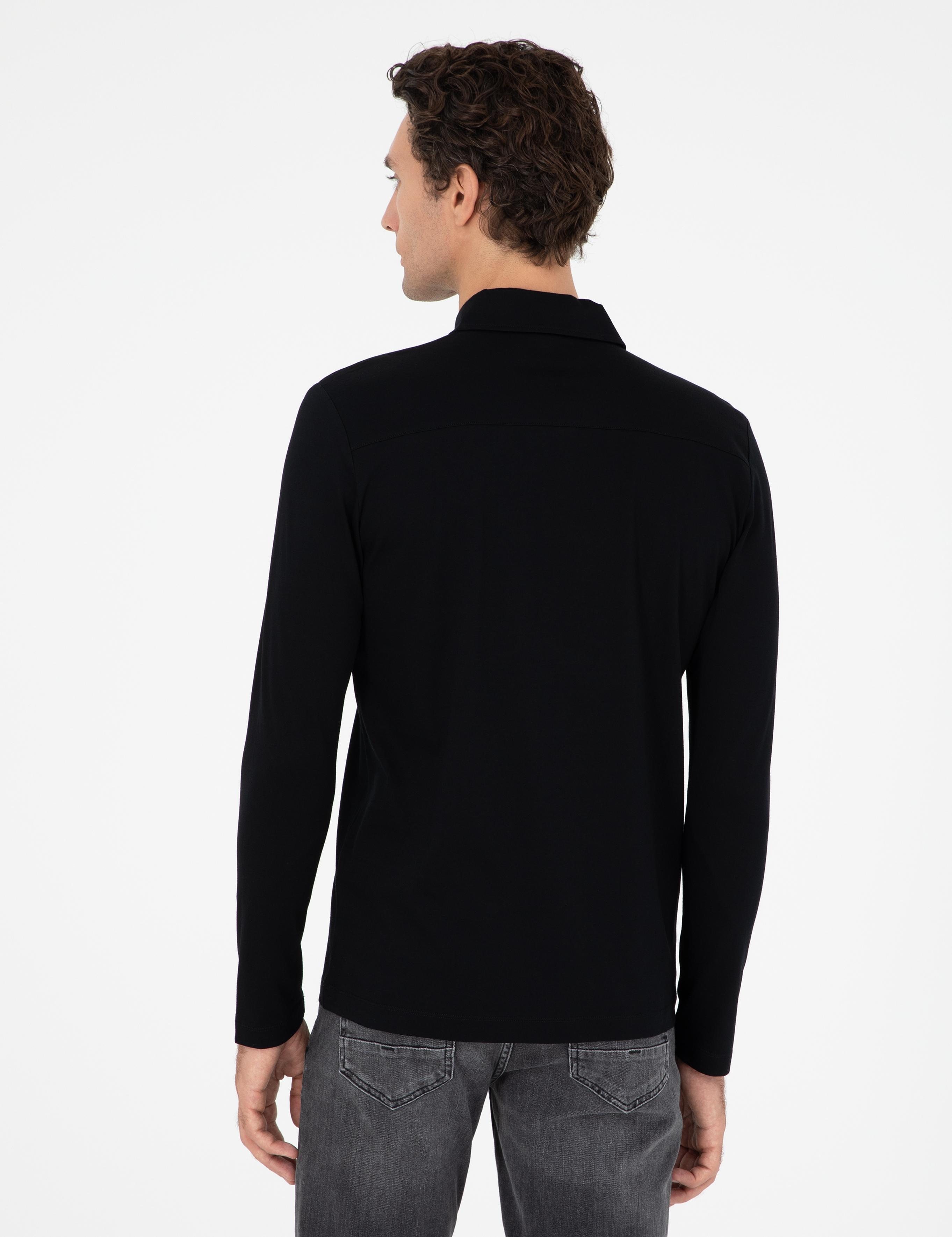 Siyah Regular Fit Polo Yaka Pamuklu Sweatshirt - 50294327003