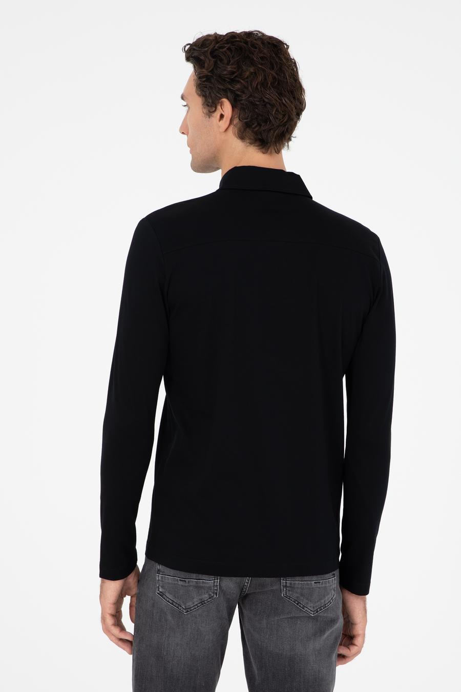 Siyah Regular Fit Polo Yaka Pamuklu Sweatshirt - 50294327003