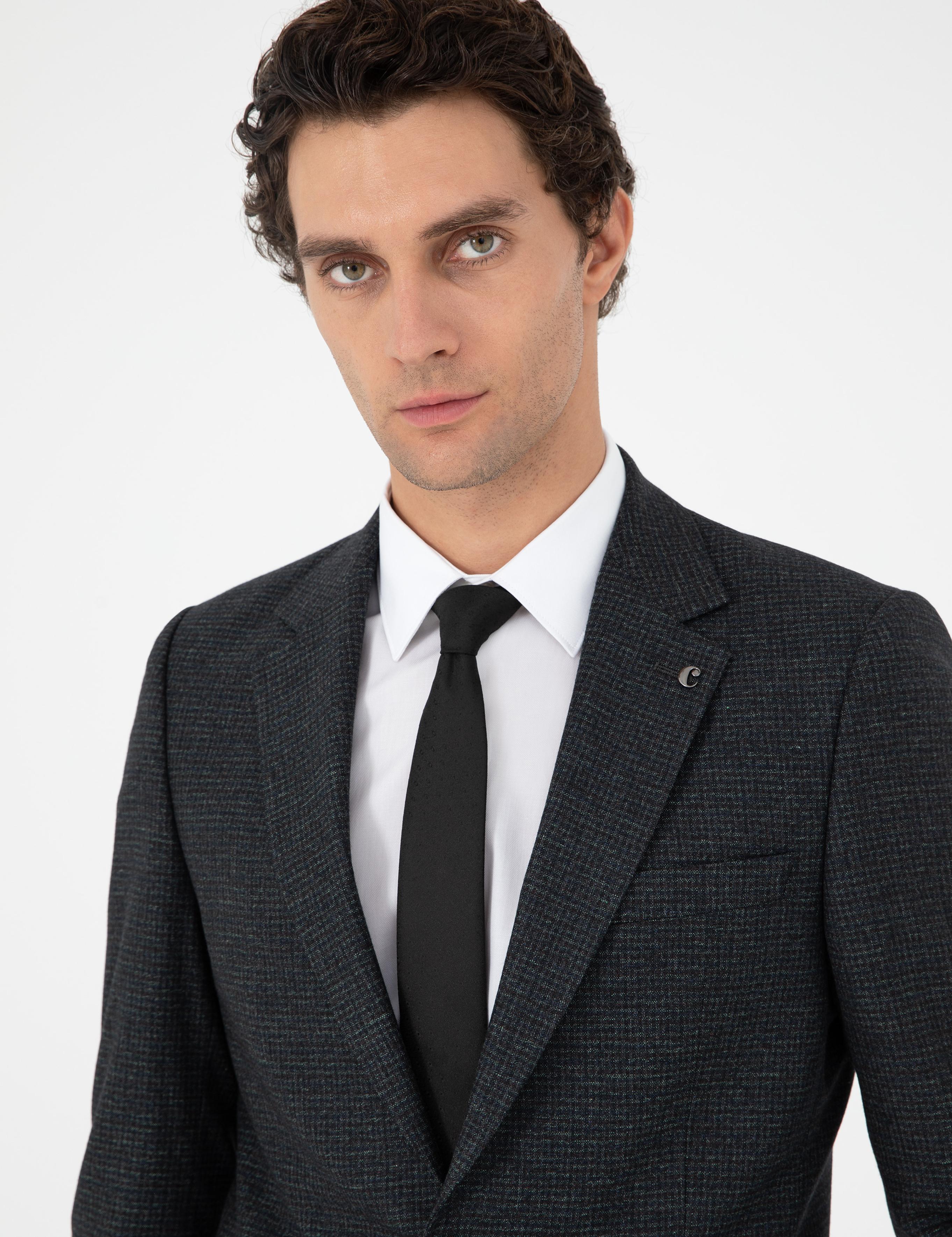 Koyu Haki Slim Fit Yün Karışımlı Takım Elbise - 50291364059