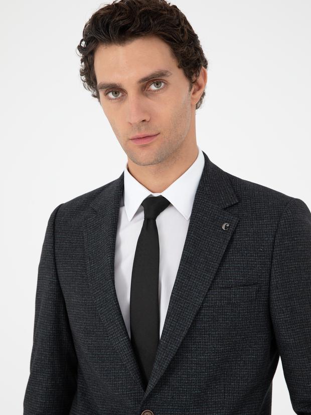 Koyu Haki Slim Fit Yün Karışımlı Takım Elbise