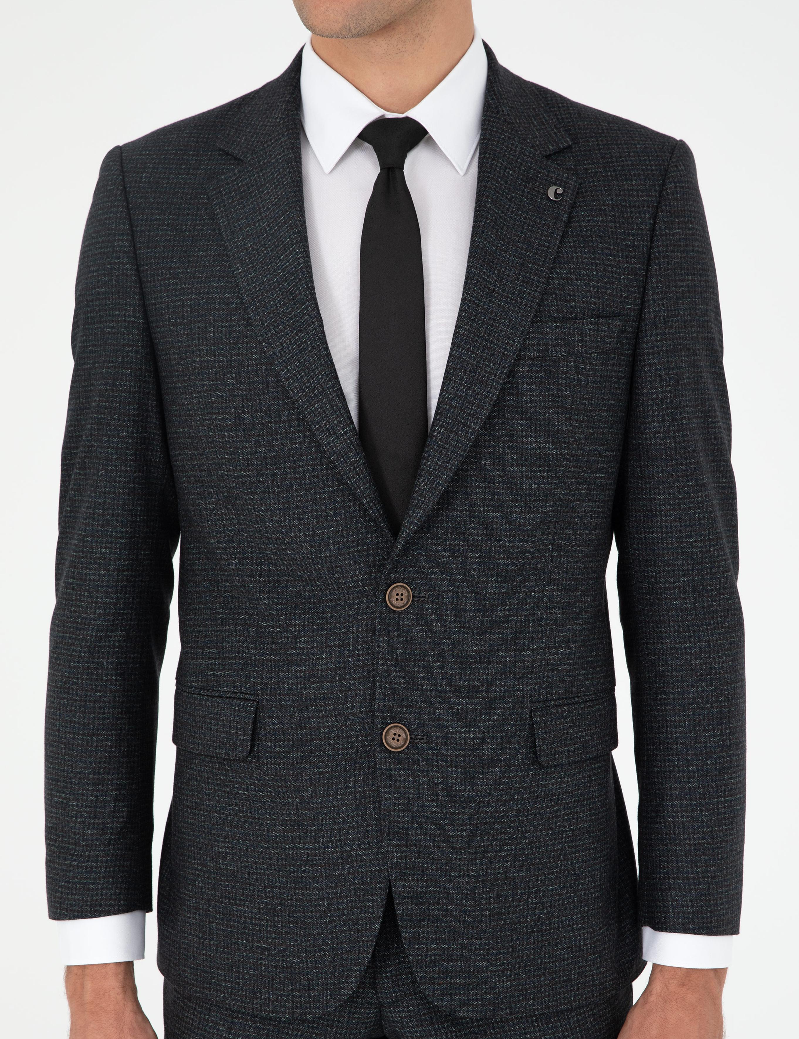 Koyu Haki Slim Fit Yün Karışımlı Takım Elbise - 50291364059