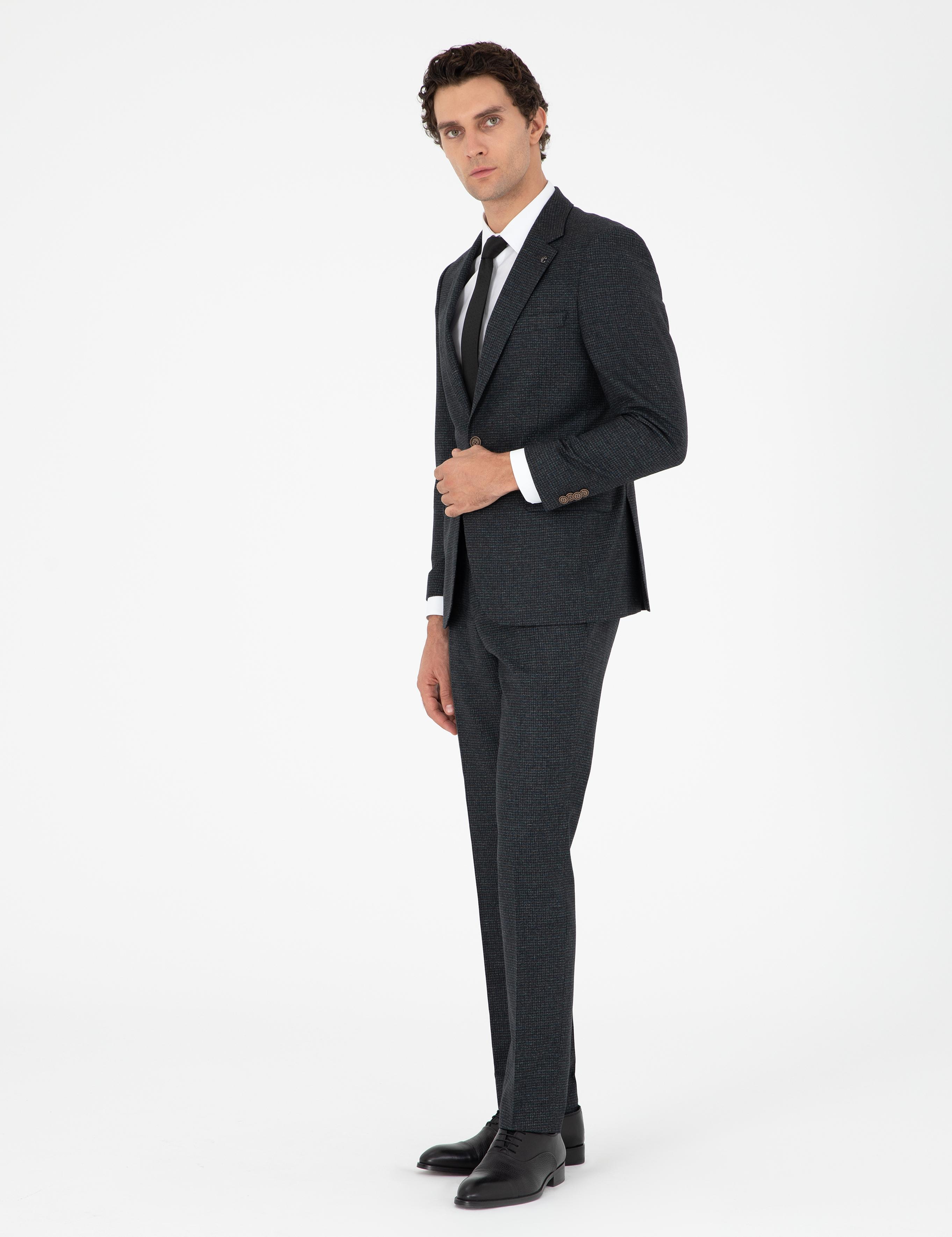 Koyu Haki Slim Fit Yün Karışımlı Takım Elbise - 50291364059