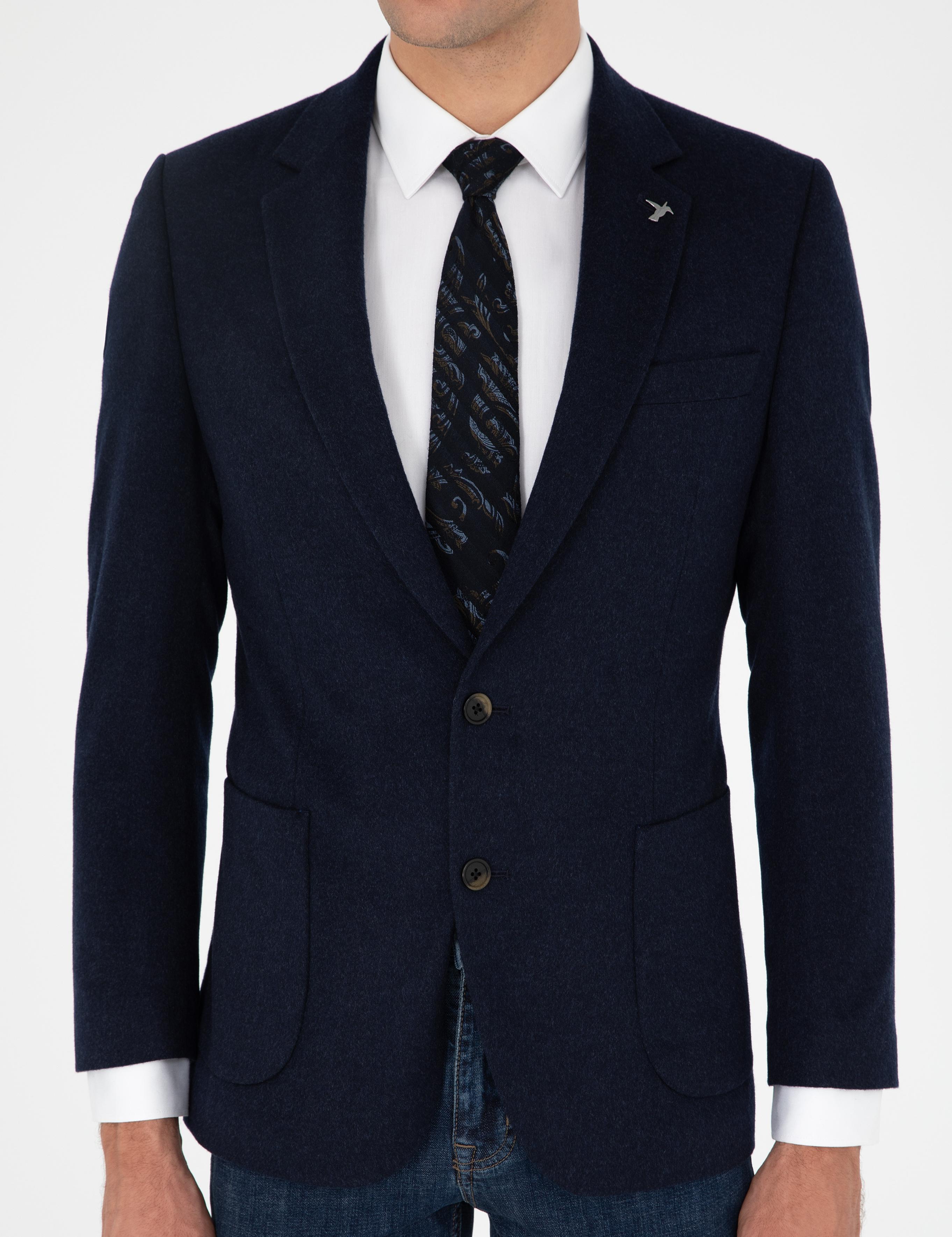 Lacivert Slim Fit Kaşmir Ceket - 50292575047