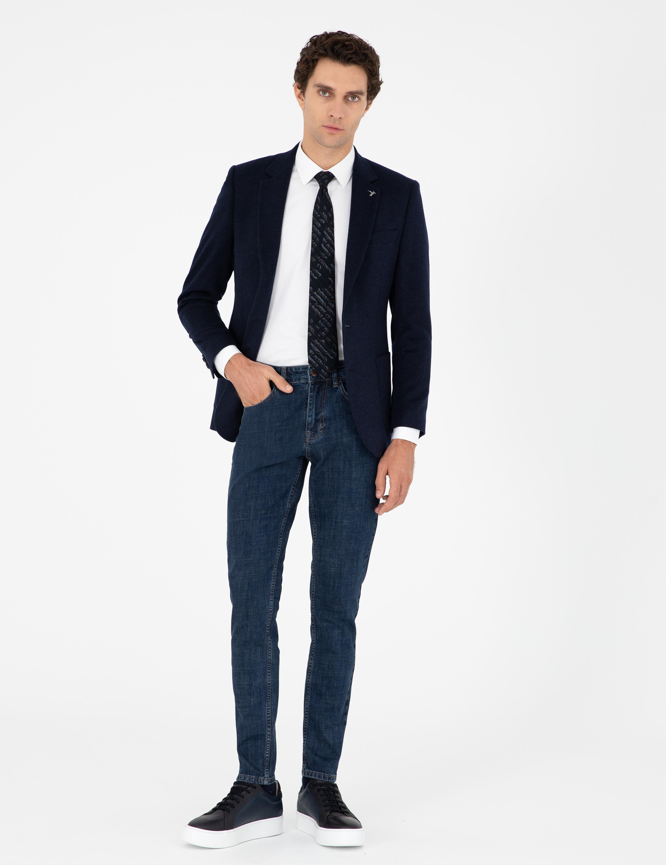Lacivert Slim Fit Kaşmir Ceket - 50292575047