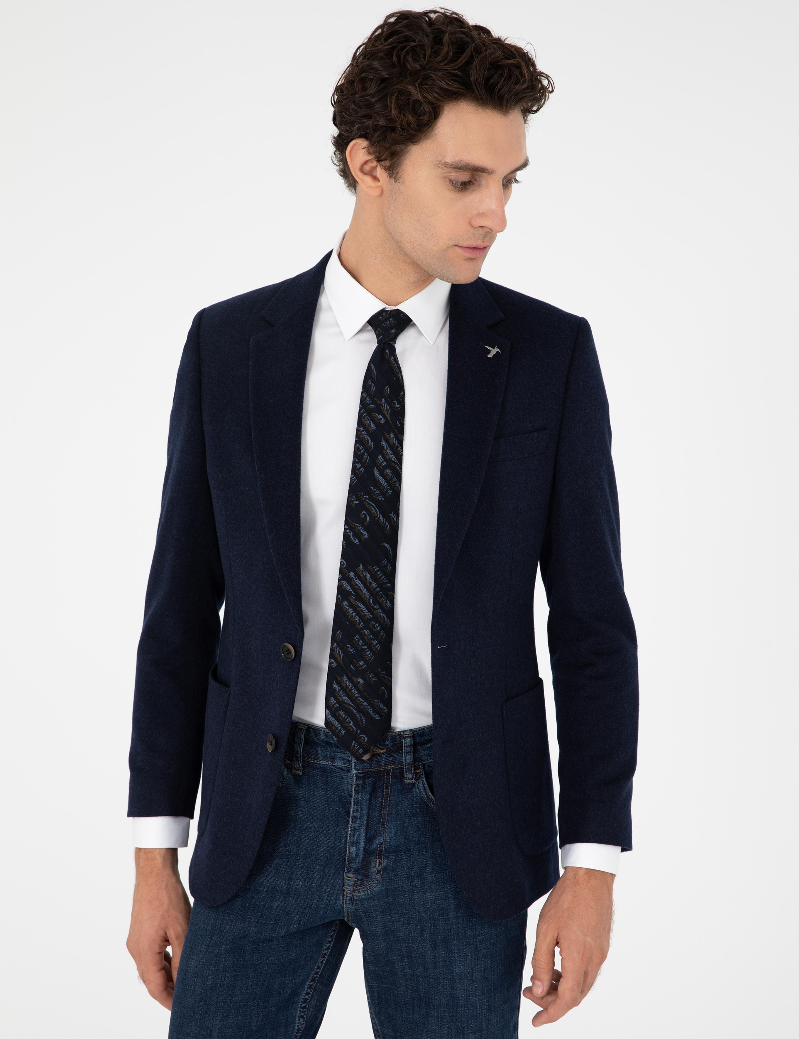 Lacivert Slim Fit Kaşmir Ceket - 50292575047