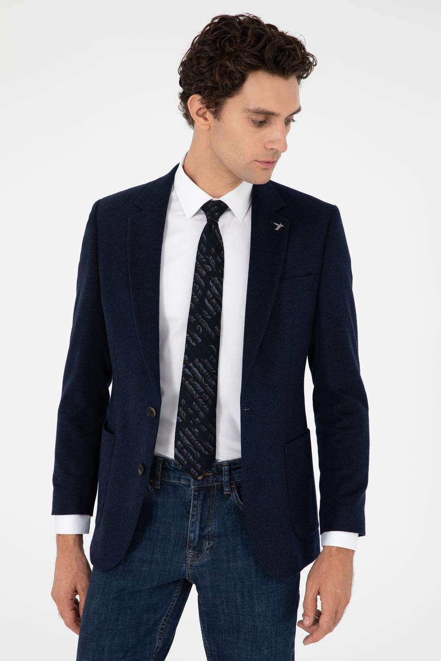 Lacivert Slim Fit Kaşmir Ceket - 50292575047