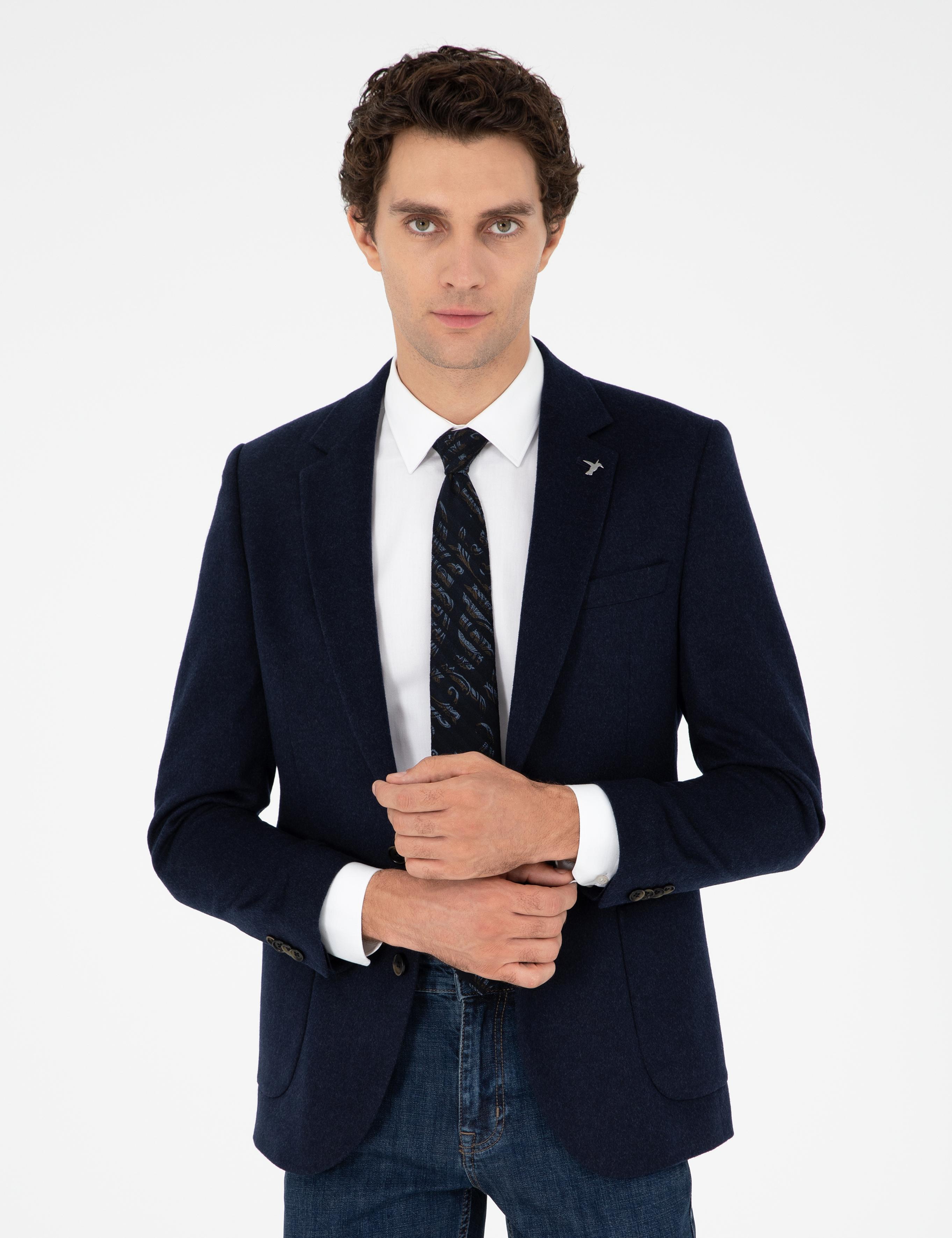 Lacivert Slim Fit Kaşmir Ceket - 50292575047