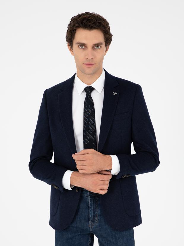 Lacivert Slim Fit Kaşmir Ceket