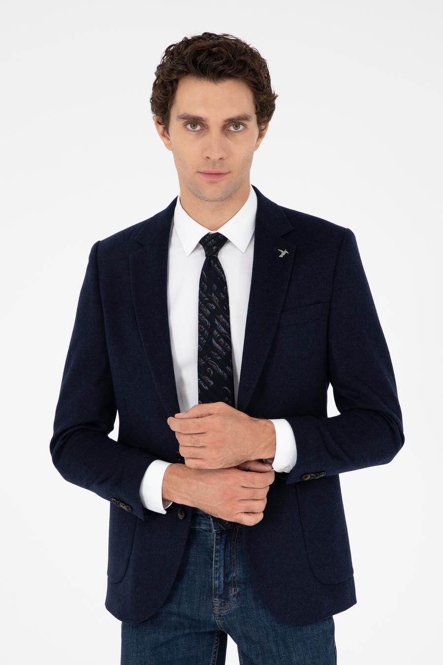 Lacivert Slim Fit Kaşmir Ceket - 50292575047