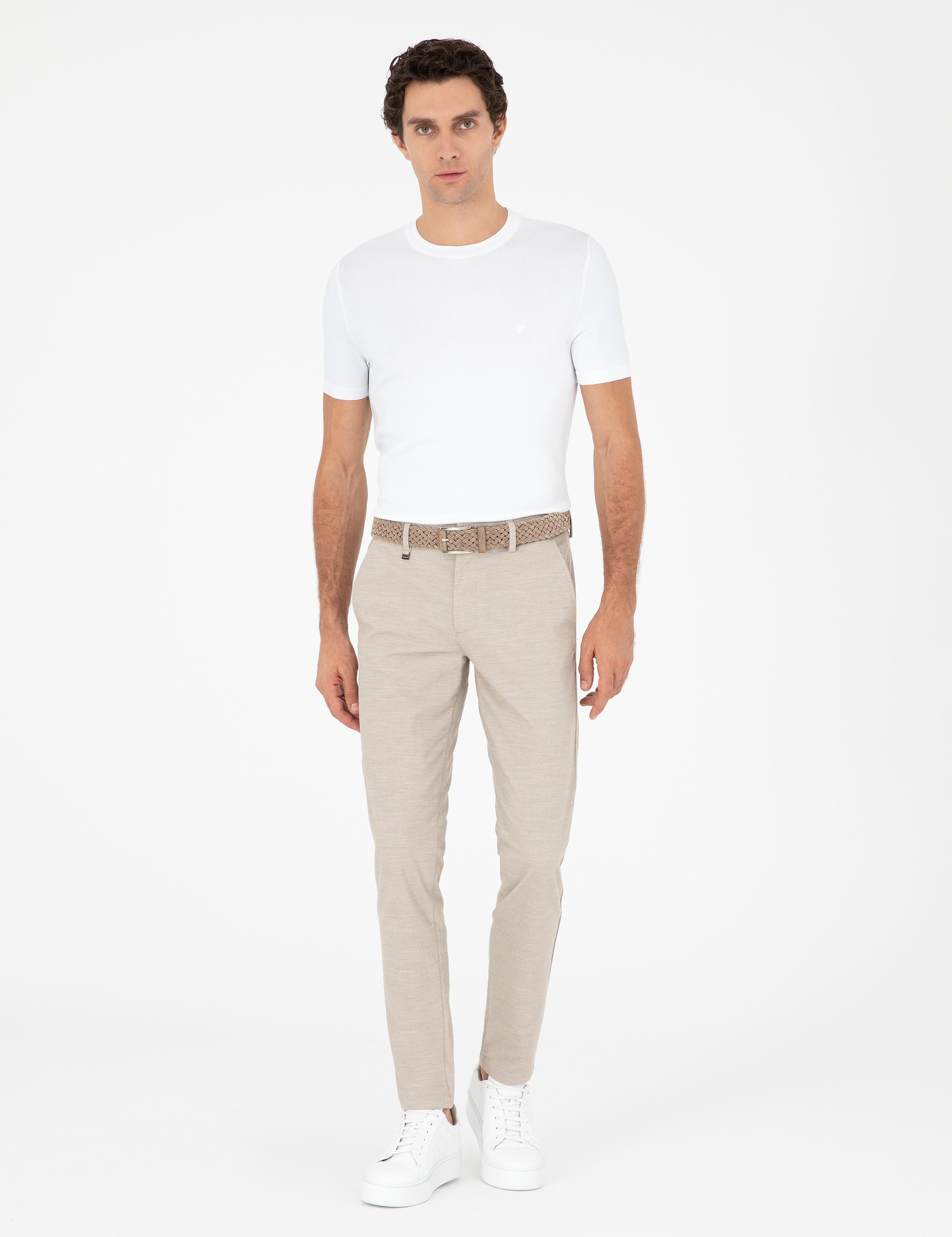 Bej Slim Fit Pamuk Karışımlı Kanvas Pantolon - 50292337004
