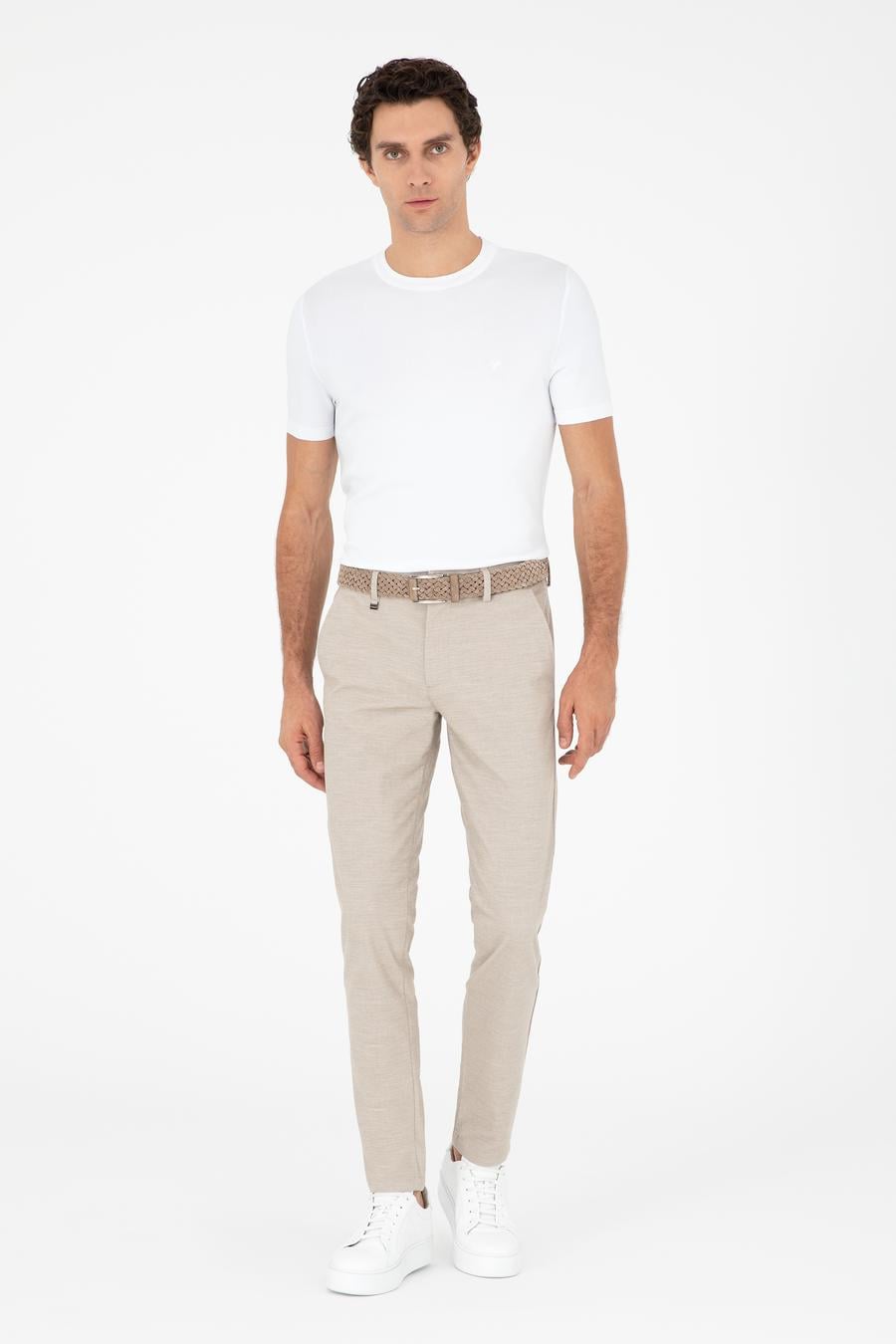 Bej Slim Fit Pamuk Karışımlı Kanvas Pantolon - 50292337004