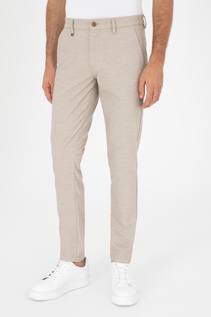 Bej Slim Fit Pamuk Karışımlı Kanvas Pantolon - 50292337004