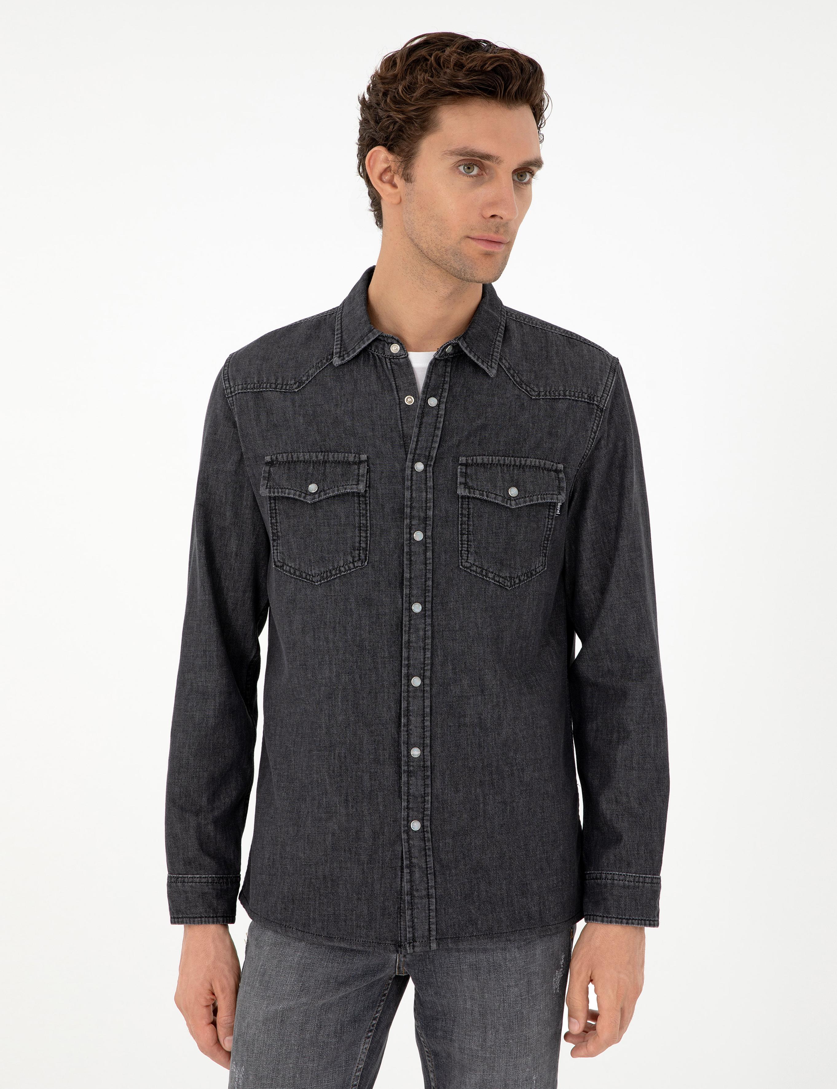 Antrasit Regular Fit Jean Gömlek - 50290961017