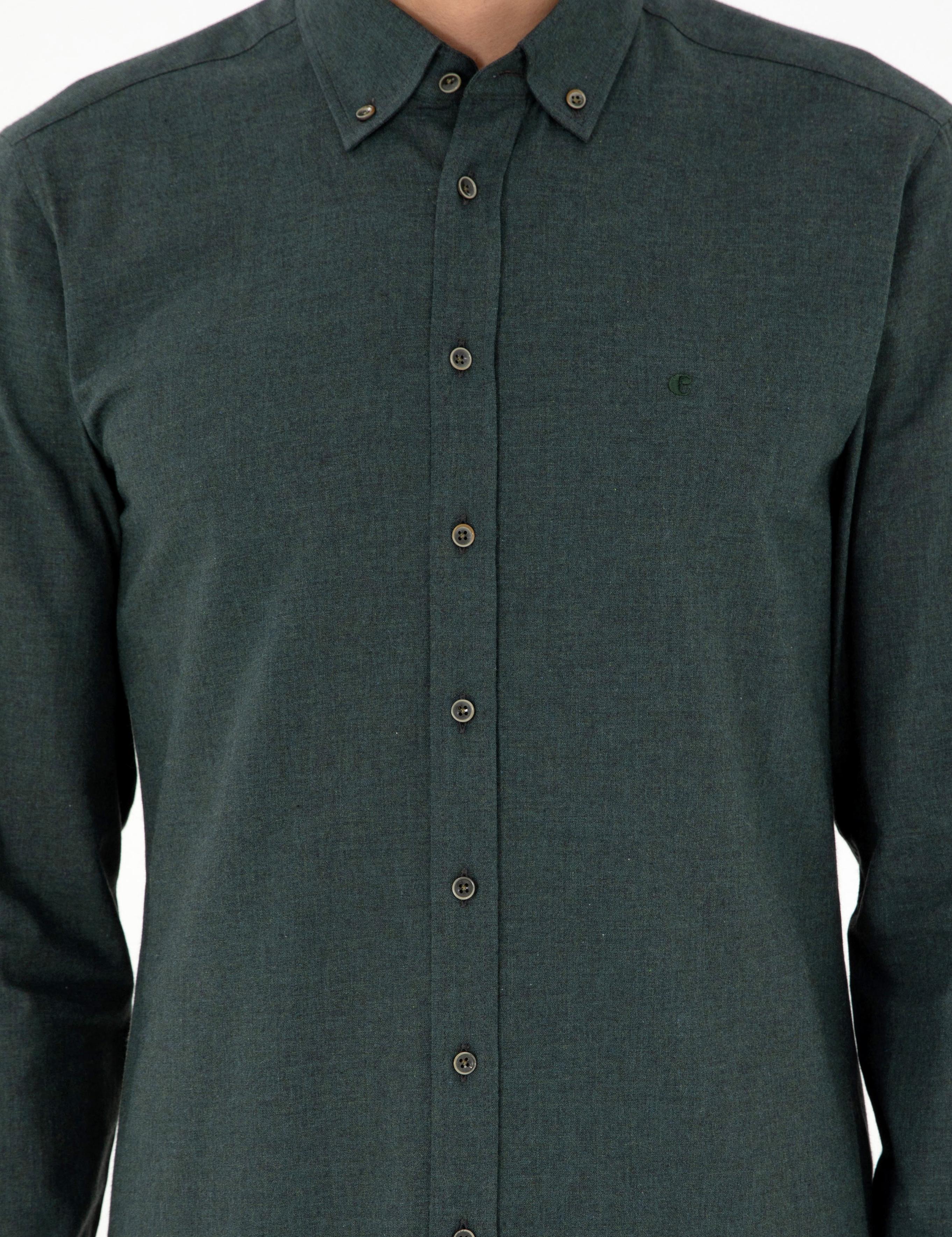 Koyu Yeşil Slim Fit Uzun Kollu Gömlek - 50291698251