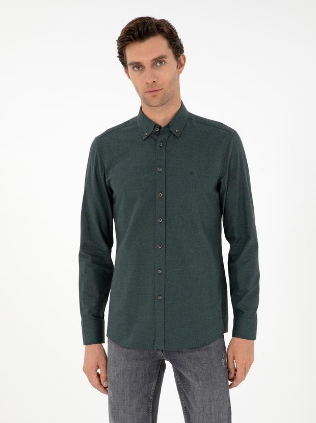 Koyu Yeşil Slim Fit Uzun Kollu Gömlek