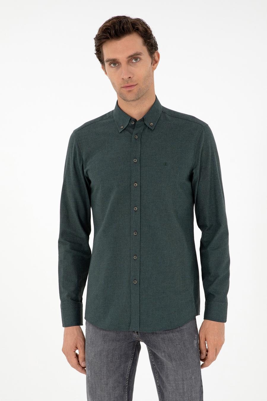Koyu Yeşil Slim Fit Uzun Kollu Gömlek - 50291698251