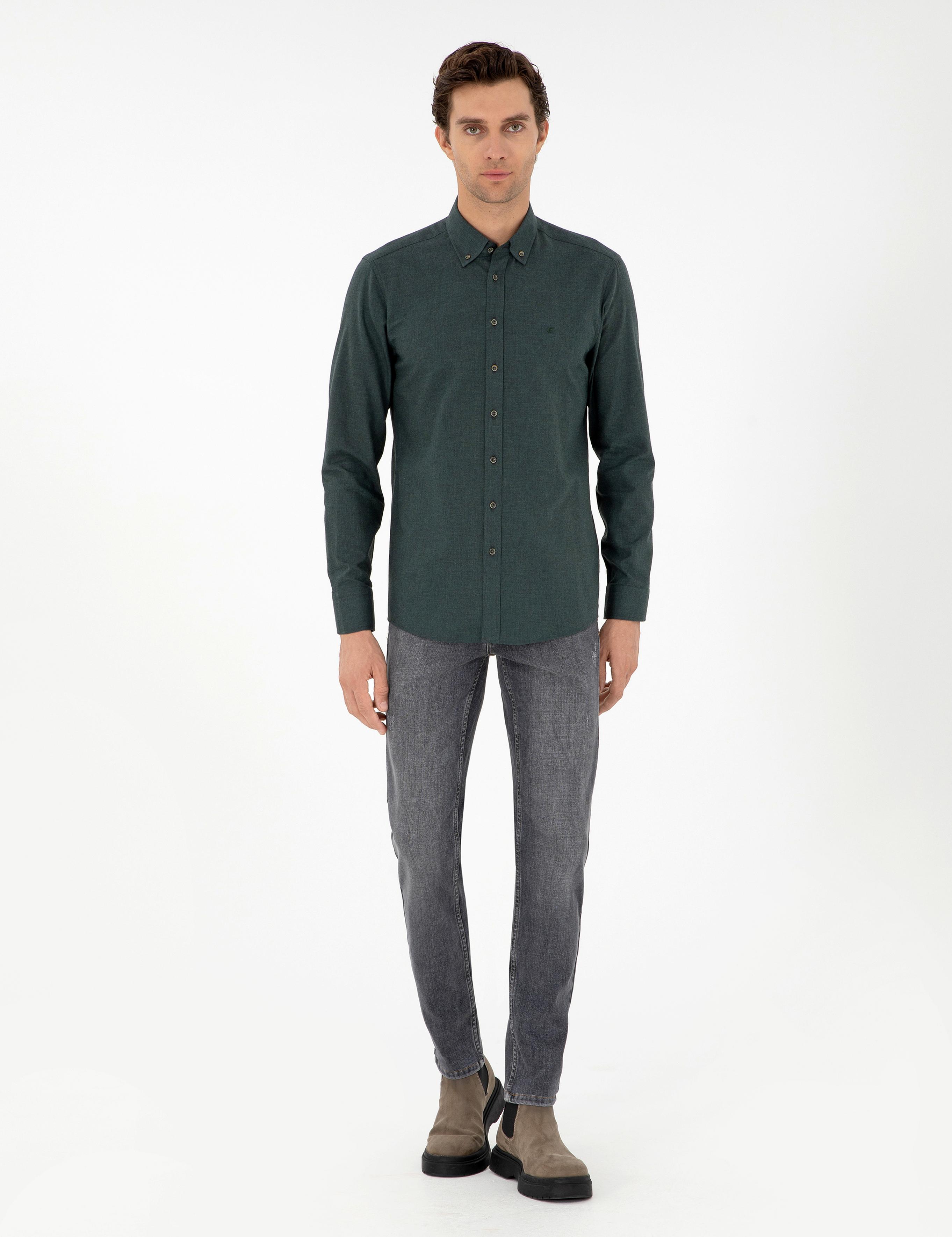 Koyu Yeşil Slim Fit Uzun Kollu Gömlek - 50291698251