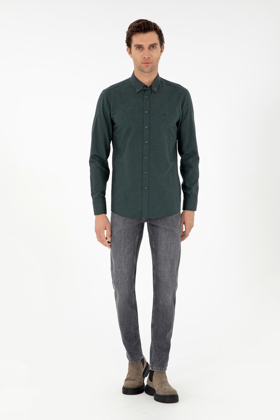 Koyu Yeşil Slim Fit Uzun Kollu Gömlek - 50291698251
