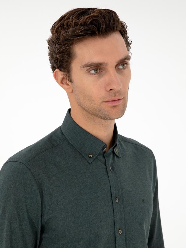 Koyu Yeşil Slim Fit Uzun Kollu Gömlek