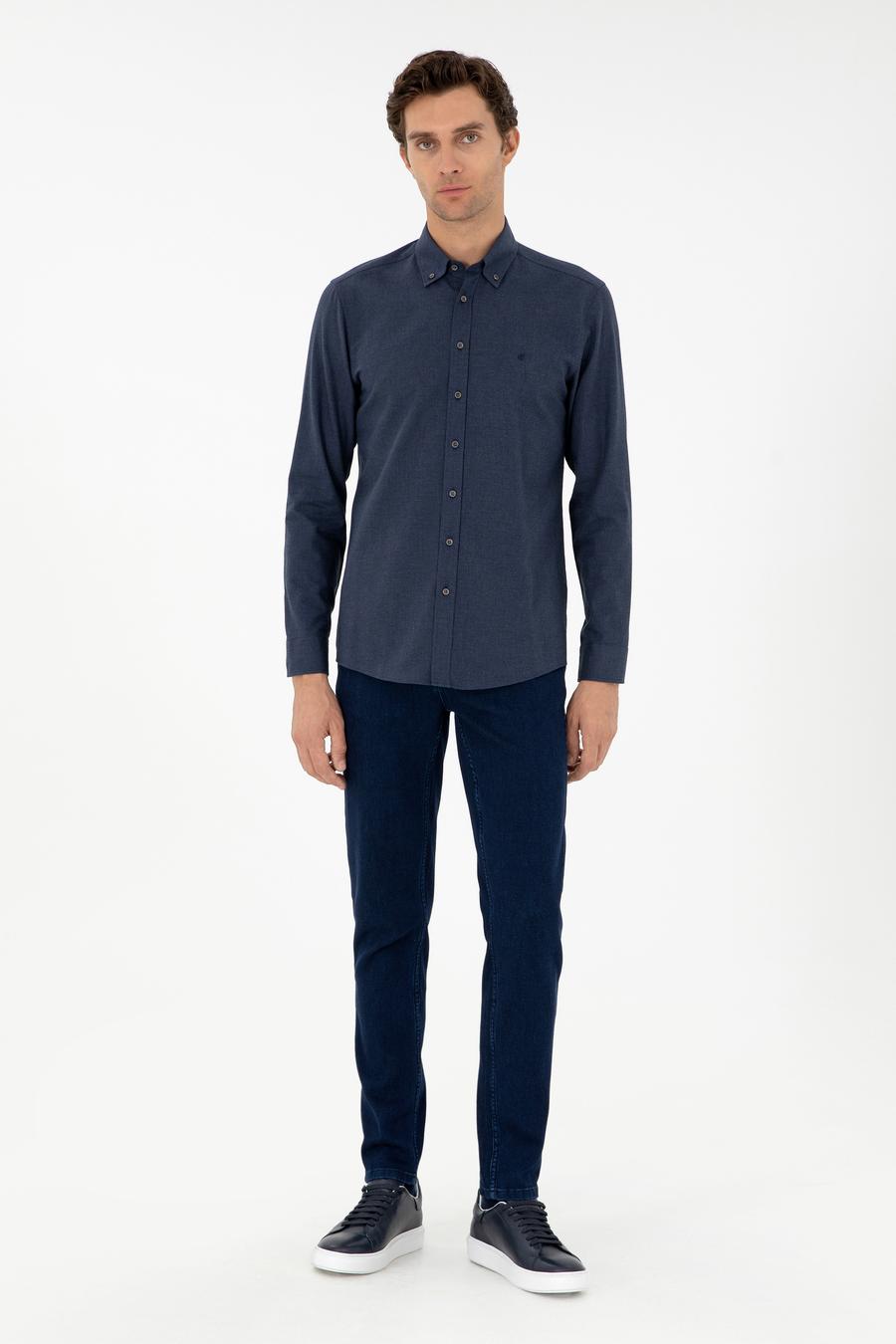 Lacivert Slim Fit Uzun Kollu Gömlek - 50291698215