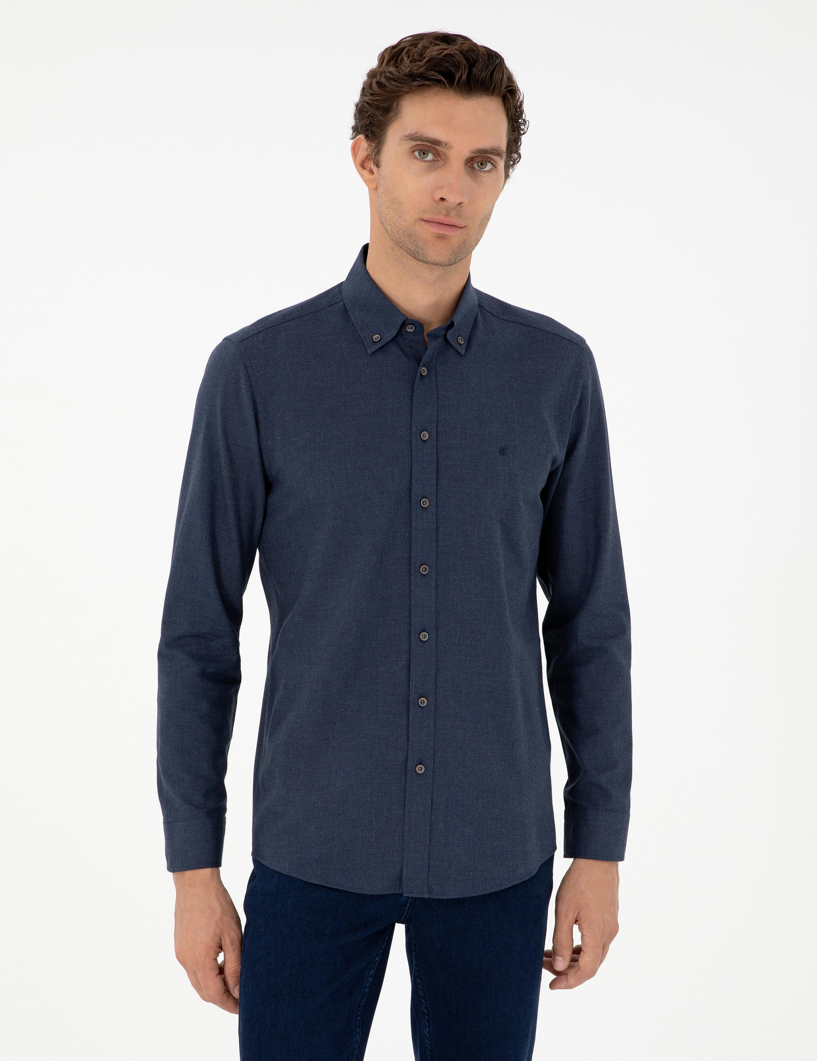 Lacivert Slim Fit Uzun Kollu Gömlek - 50291698215