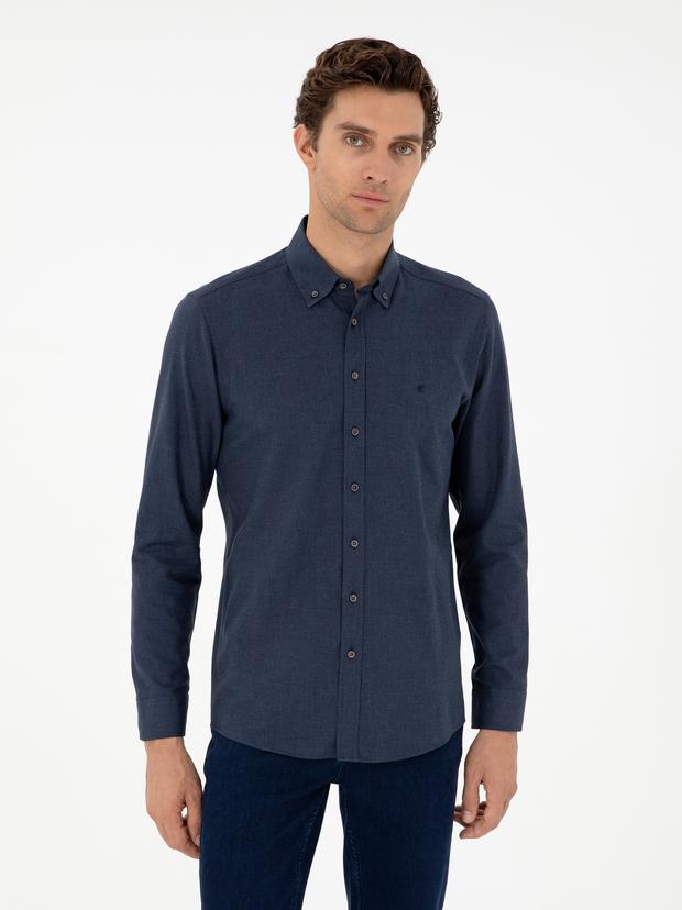 Lacivert Slim Fit Uzun Kollu Gömlek