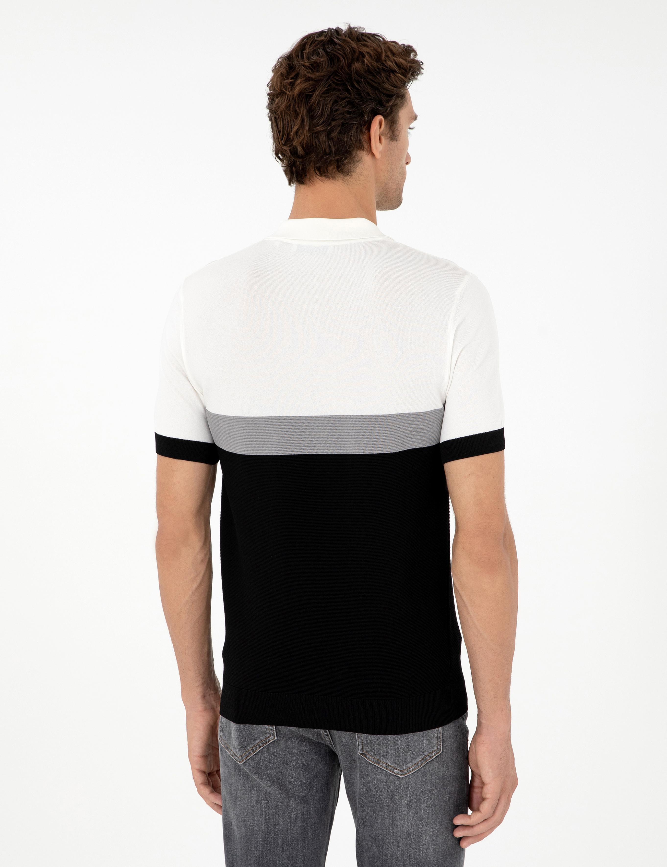 Siyah Slim Fit Polo Yaka Keten Karışımlı Triko T-shirt - 50293243025