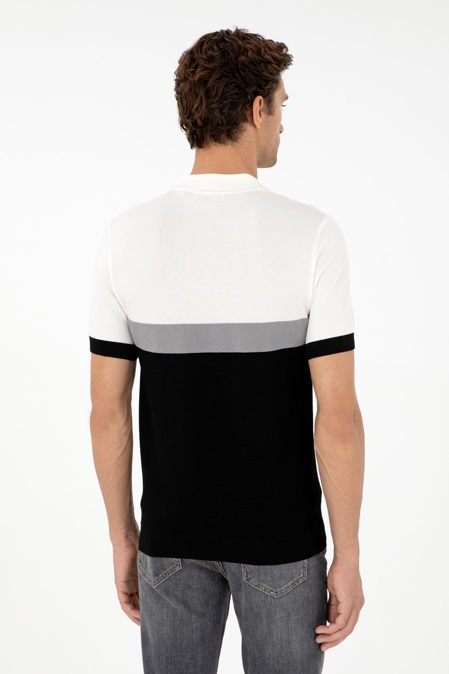 Siyah Slim Fit Polo Yaka Keten Karışımlı Triko T-shirt - 50293243025