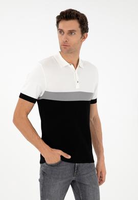 Siyah Slim Fit Polo Yaka Keten Karışımlı Triko T-shirt