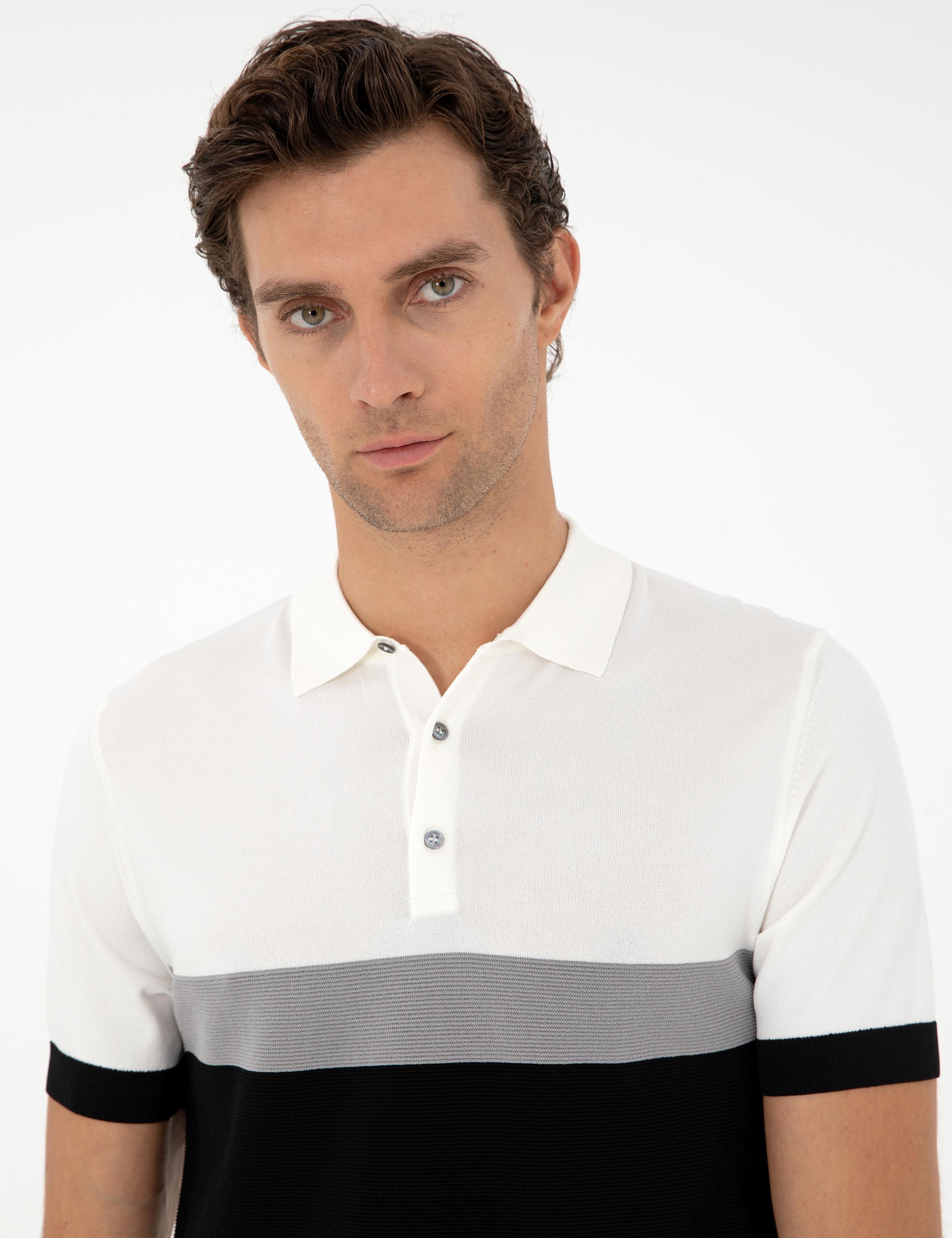 Siyah Slim Fit Polo Yaka Keten Karışımlı Triko T-shirt - 50293243025