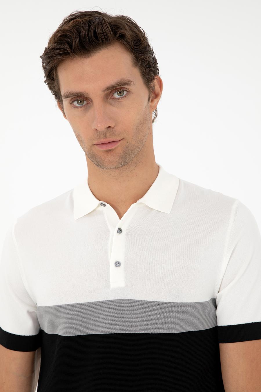 Siyah Slim Fit Polo Yaka Keten Karışımlı Triko T-shirt - 50293243025